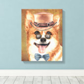 Corgi hondengezicht met petten bril waterverf canvas afdruk (Insitu (Houten vloer))