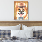 Corgi hondengezicht met petten bril waterverf canvas afdruk (Insitu (Slaapkamer))