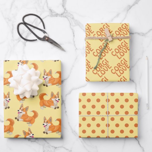 Corgi-hondenliefde Inpakpapier Set van 3 Vel (Voorkant)
