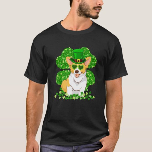 Corgi Hondenliefhebber St Patrick's Day Shamrock P T-shirt (Voorkant)
