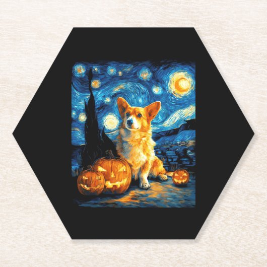 Corgi Hondenliefhebbers Schilderij van gogh sterre Kartonnen Onderzetters (Voorkant)
