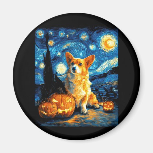 Corgi Hondenliefhebbers Schilderij van gogh sterre Magneet (Voorkant)