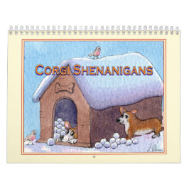 Corgi hondenmuurkalender van aquarelschilderijen kalender