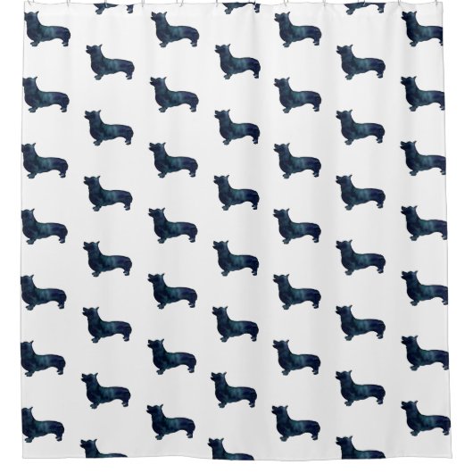 Corgi Hondenras Black Waterverf Silhouette Douchegordijn (Voorkant)