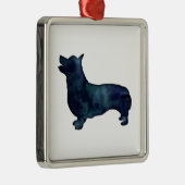 Corgi Hondenras Black Waterverf Silhouette Metalen Ornament (Rechts)