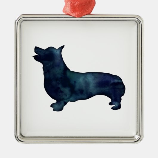 Corgi Hondenras Black Waterverf Silhouette Metalen Ornament (Voorkant)