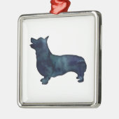 Corgi Hondenras Black Waterverf Silhouette Metalen Ornament (Links)