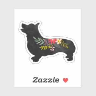 Corgi Hondenras Boho Floral Silhouette Sticker