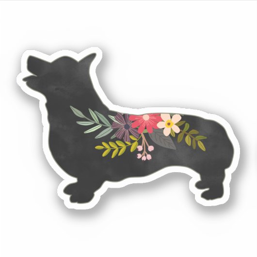 Corgi Hondenras Boho Floral Silhouette Sticker (Voorkant)