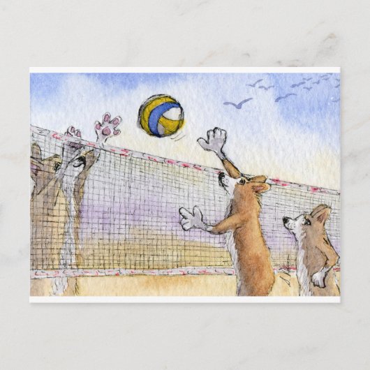 Corgi-hondenstrand volleyball briefkaart (Voorkant)