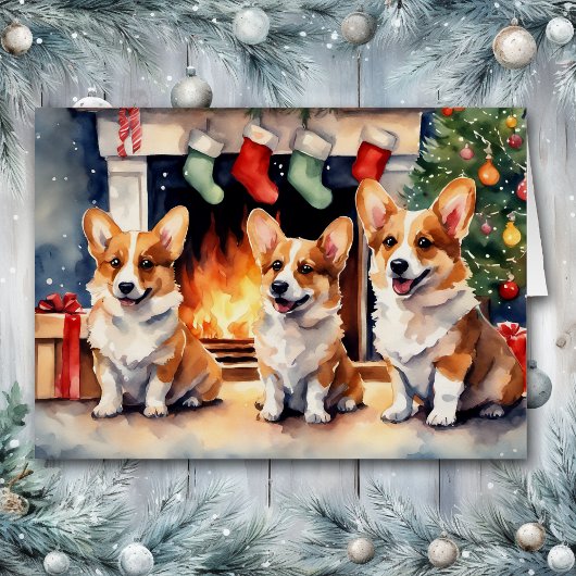 Corgi Hondentrio Bij de Kersthaard
