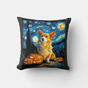 Corgi-hondliefhebbers Schilderij van gogh sterrenh Kussen