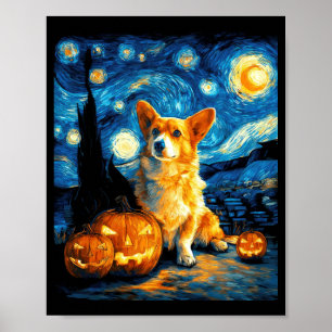 Corgi-hondliefhebbers Schilderij van gogh sterrenh Poster