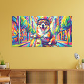 Corgi Hund auf Motorroller Pop Art Canvas Afdruk (Insitu (Woonkamer))
