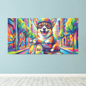 Corgi Hund auf Motorroller Pop Art Canvas Afdruk (Insitu (Houten vloer))