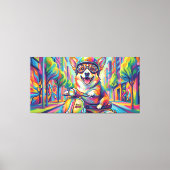 Corgi Hund auf Motorroller Pop Art Canvas Afdruk (Voorkant)