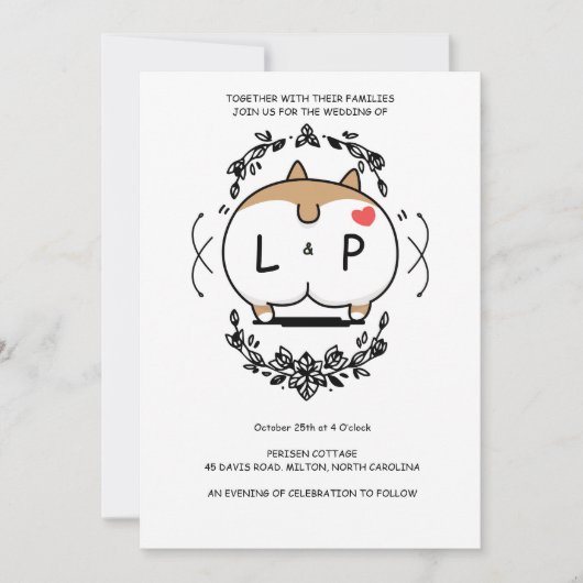 Corgi-huwelijksverjaardagsuitnodiging cartoon kaart (Voorkant)