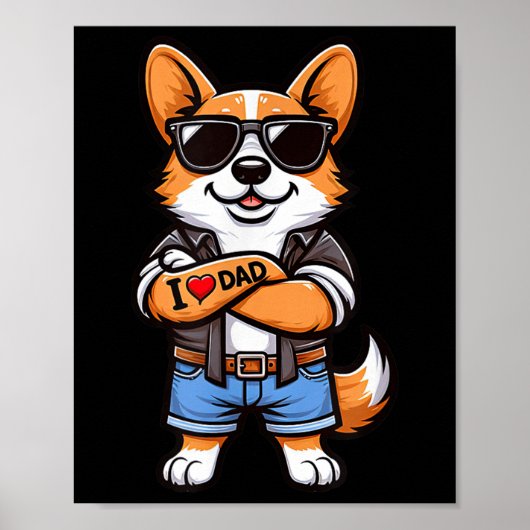 Corgi I Love Dad Funny Dog Tattoo Poster (Voorkant)