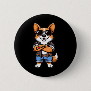 Corgi I Love Dad Funny Dog Tattoo Ronde Button 5,7 Cm