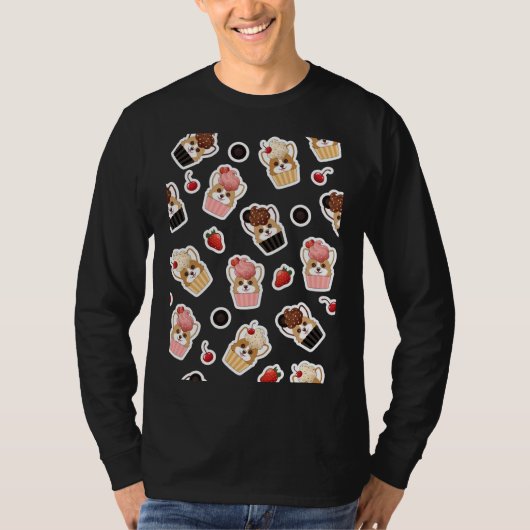 Corgi Ice Cupcake Pattern T-shirt (Voorkant)