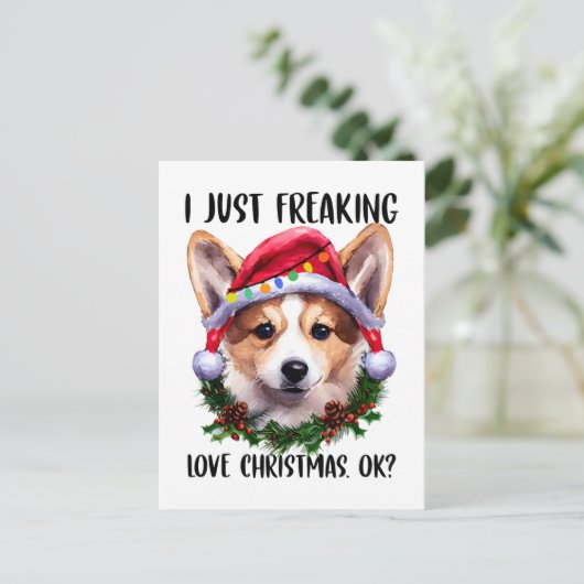 Corgi ik ben gewoon dol op kerstfeestjes. briefkaart (Staand voorkant)