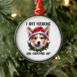 Corgi ik ben gewoon dol op kerstfeestjes. metalen ornament