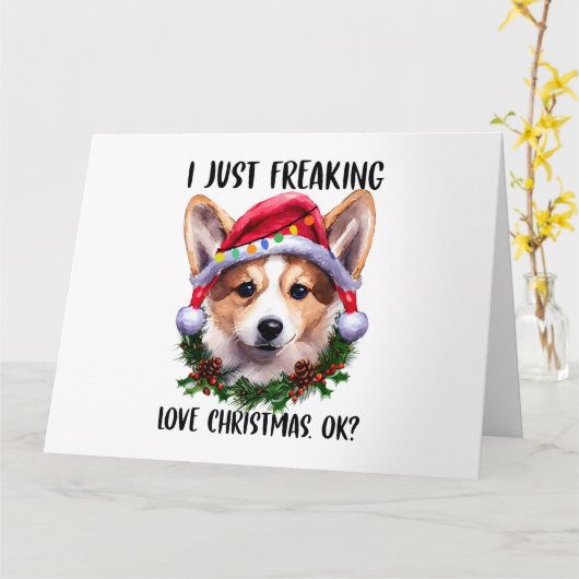 Corgi Ik hou gewoon van Kerstmis Ok Kerstmis Kaart (Gele Bloem)