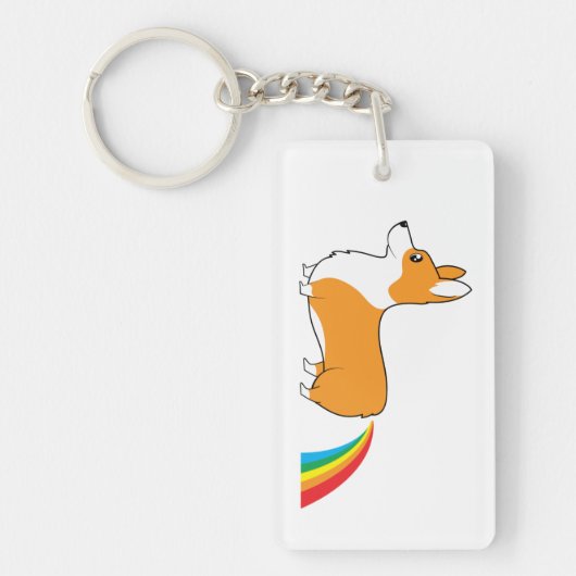 Corgi-illustratie regenboogpoep sleutelhanger (Voorkant)