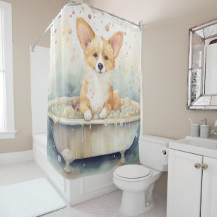 Corgi in bad waterverf honden kunst douchegordijn