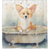 Corgi in badkuip Waterverf hondenkunst Douchegordijn (Voorkant)