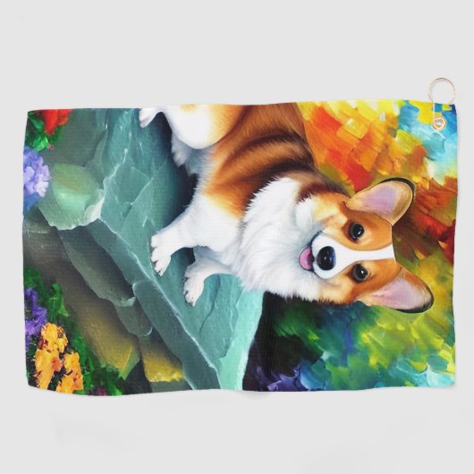 Corgi in de Garden Golf Towel Golfhanddoek (Horizontaal)