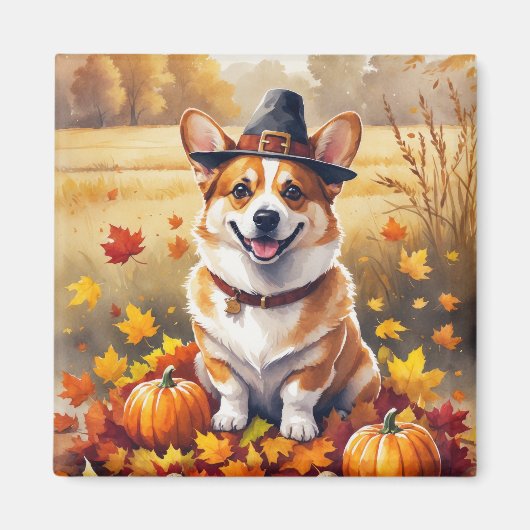 Corgi in de herfst verlaat Thanksgiving kunst Magneet (Voorkant)