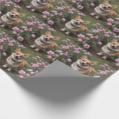 Corgi in de roze rozen, cadeaupapier (Hoek)