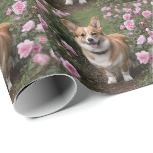 Corgi in de roze rozen, cadeaupapier