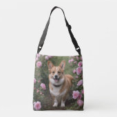 Corgi in de roze rozen, crossbody tas (Achterkant)