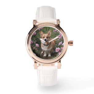 Corgi in de roze rozen, horloge