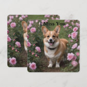 Corgi in de roze rozen, ik mis je Kaart (Voorkant / Achterkant)