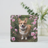 Corgi in de roze rozen, ik mis je Kaart (Staand voorkant)