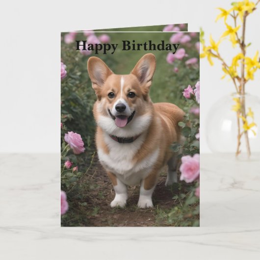 Corgi in de roze rozen, Kaart (Gele Bloem)