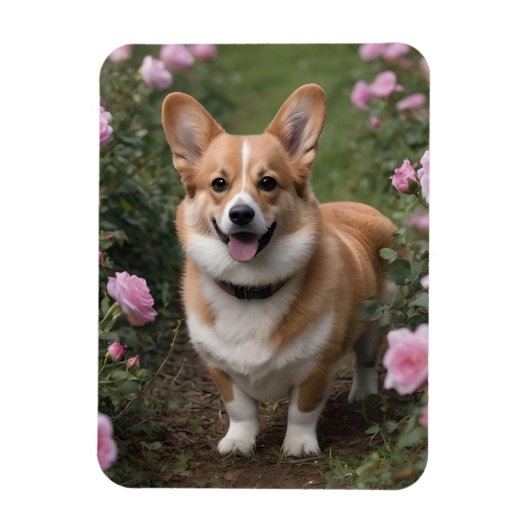 Corgi in de roze rozen, magneet (Verticaal)