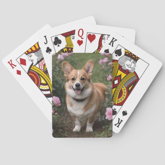 Corgi in de roze rozen, pokerkaarten (Achterkant)