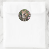 Corgi in de roze rozen, ronde sticker (Tas)