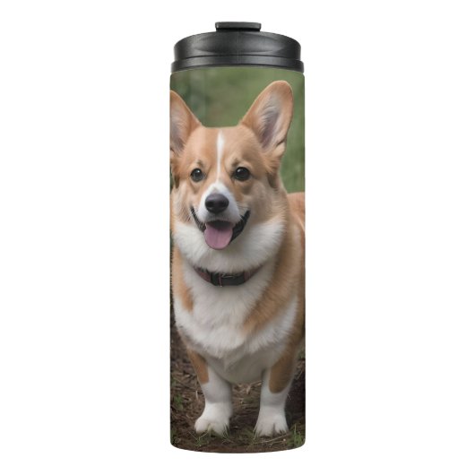 Corgi in de roze rozen, thermosbeker (Voorkant)