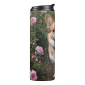 Corgi in de roze rozen, thermosbeker (Gedraaid links)
