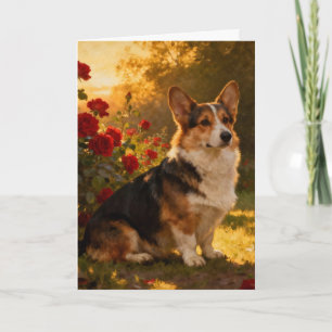 Corgi in de rozen I Blank Kaart