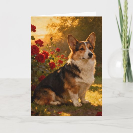 Corgi in de rozen I Blank Kaart (Voorkant)
