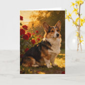 Corgi in de rozen I Blank Kaart (Gele Bloem)
