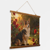 Corgi in de Rozen I Hangend Wandkleed (Gebogen)