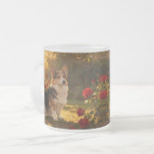 Corgi in de rozen I Matglas Koffiemok (Voorkant links)
