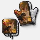 Corgi in de Rozen I Ovenwant & Pannenlap Set (Voorkant / Achterkant)